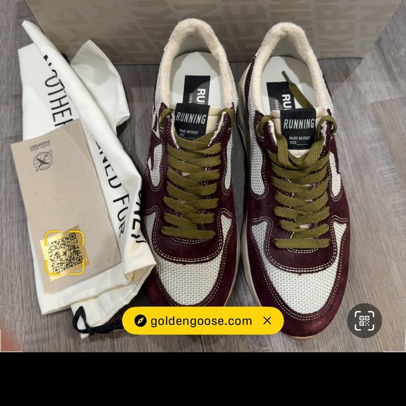 Golden Goose Running Sole Net Upper Shiny Suede Star Red Wine Silver Sneakers - Picture 4 of 16